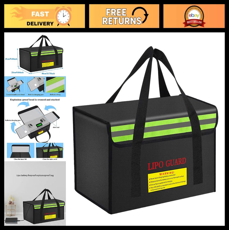 Fireproof Lipo Battery Storage Bag 400x250mm - Large Capacity Charging Pouch for