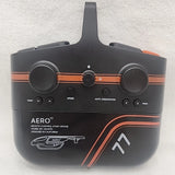 Black RC stunt drone controller with orange trim, dual thumbsticks and button panel