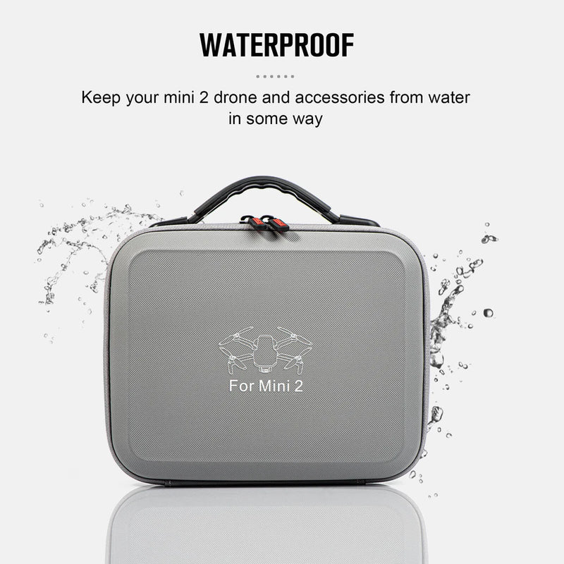 Waterproof hard-shell storage bag with handle for DJI Mini 2 drone accessories, gray