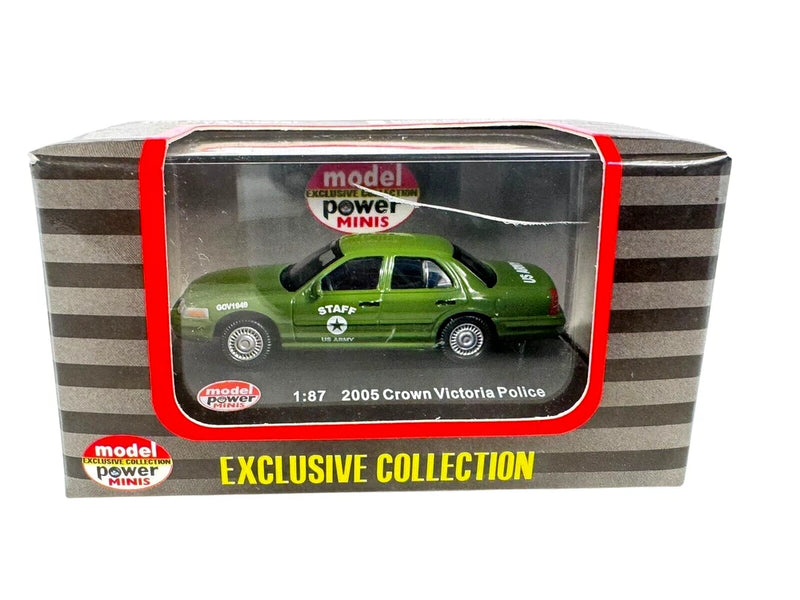 #19408 Model Power HO 1/87 Green U.S. Army 2005 Crown Victoria Staff Car