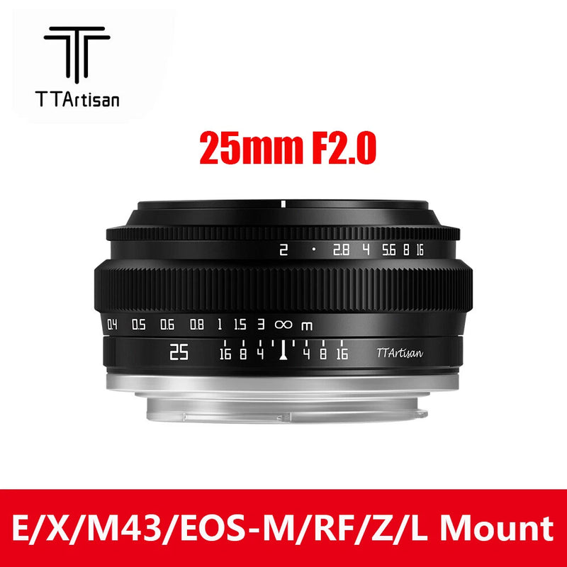 TTartisan 25mm F2.0 APS-C MF Lens for Sony E Fuji X M4/3 Canon EOS-M/RF Nikon Z