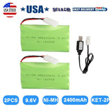 2Pcs 9.6V 2400mAh Rechargeable Battery For RC Car Boat w/ Tamiya Plug + Charger