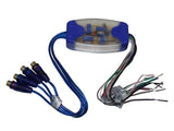 Car audio line out converter with RCA plugs and blue PS4800 wiring harness