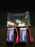 2S LiPo battery pack with two blue cells, red leads, pink connectors