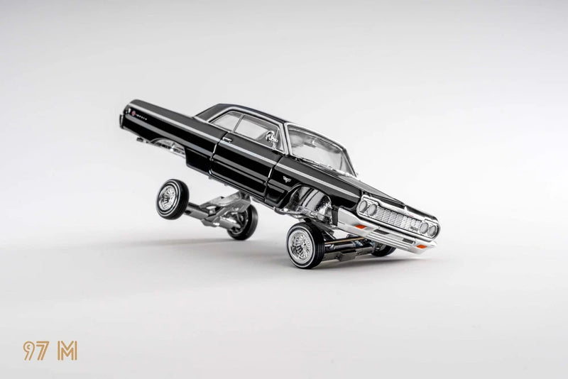 97M 1:64 Impala 1964 Black Low Rider Hydraulic Chassis Diecast Car Model