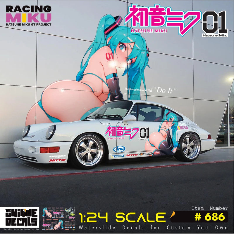 MIKU Anime Wrap Waterslide Decal White Toner CUSTOM 1/24 RC Model Diecast #686