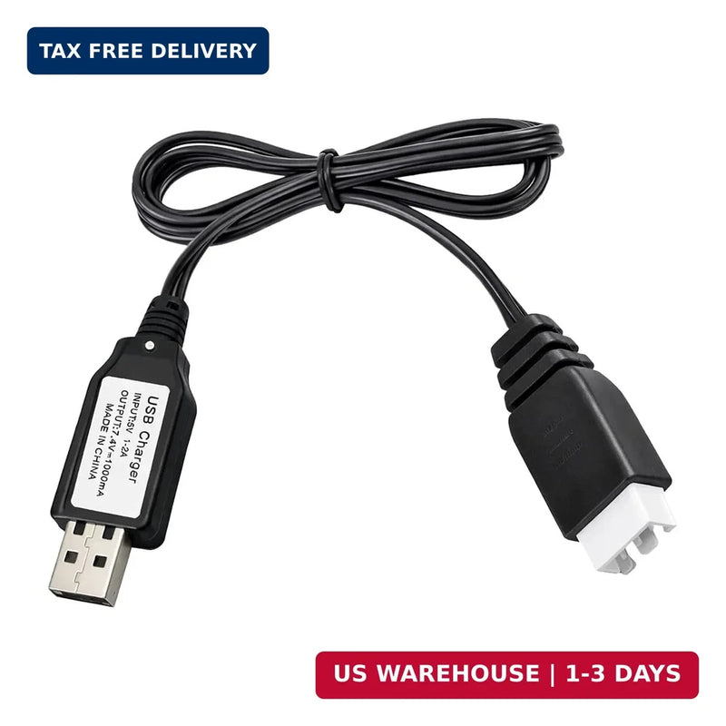 USB Charger Cable for 7.4V 2S Lipo Battery, Compatible with SCX24 RC Car Gel Bla Battery
