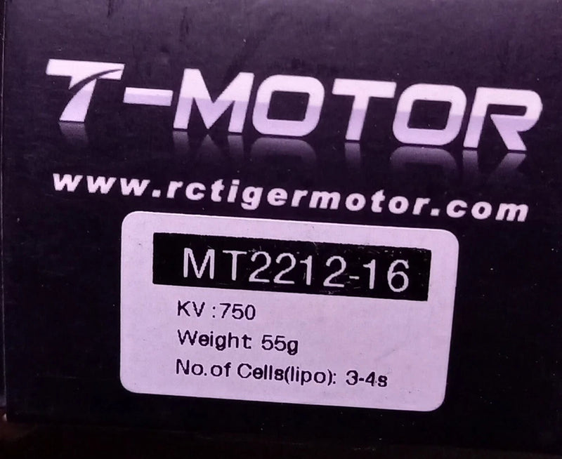 T-MOTOR brushless drone motor MT2212-16 KV750 label, 3–4S LiPo spec