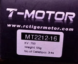 T-MOTOR brushless drone motor MT2212-16 KV750 label, 3–4S LiPo spec