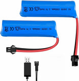 2Pcs 3.7V 1500mAh RC SM 2Pin Plug 18650 Rechargeable Battery + USB Charger Cable