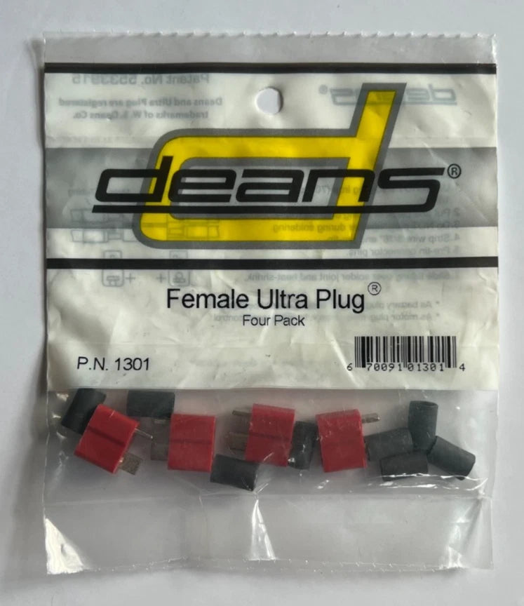 Deans Female Ultra Plug connector set, 4-pack with red and black connectors