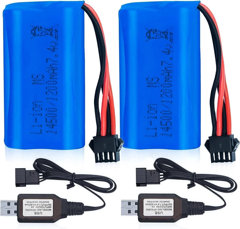 2pcs 7.4V  1200mAh Li-ion RC Battery Rechargeable SM-4P plug For Gel Accessories