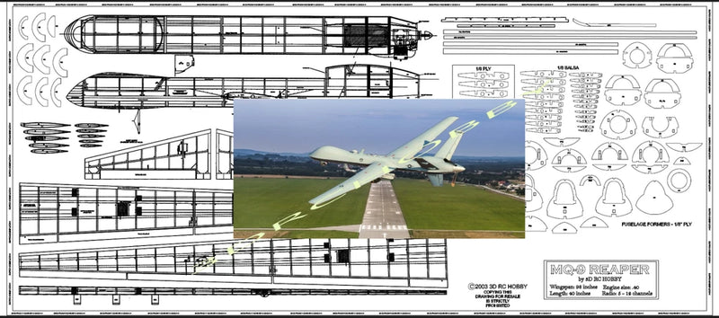 Laser-cut ply RC drone model kit with fuselage and wing parts