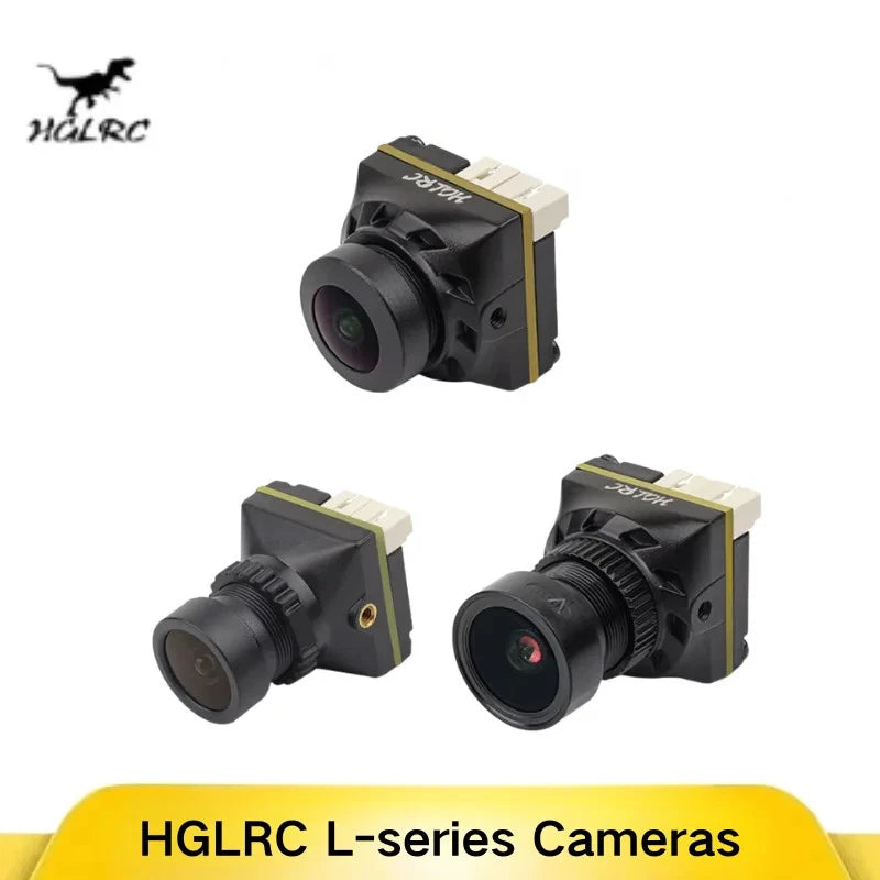 FPV drone camera with black housing and front lens, shown from multiple angles