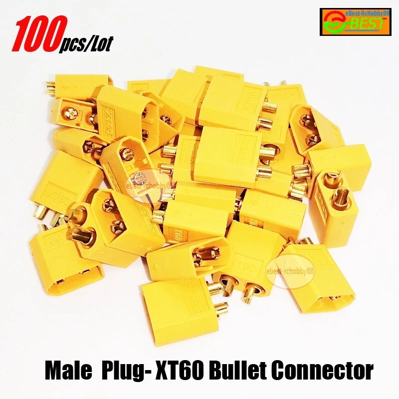 100 Pcs RC Male XT60 Bullet Connector Plug for Charger Drone Lipo Battery Cable