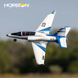 White and blue 30mm EDF RC jet airplane with winglets, side number 03
