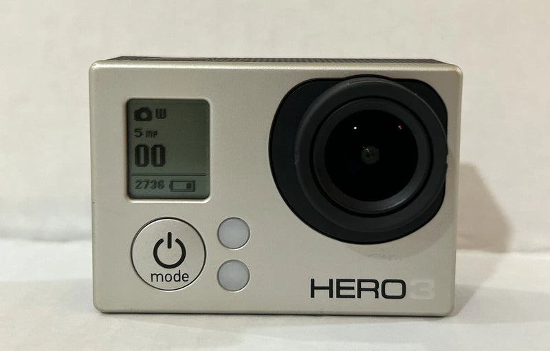White HERO3 action camera with front lens and control buttons