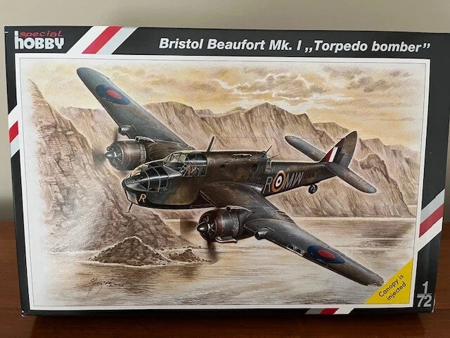 Special Hobby 1/72 Bristol Beaufort Mk.I model kit box, torpedo bomber artwork