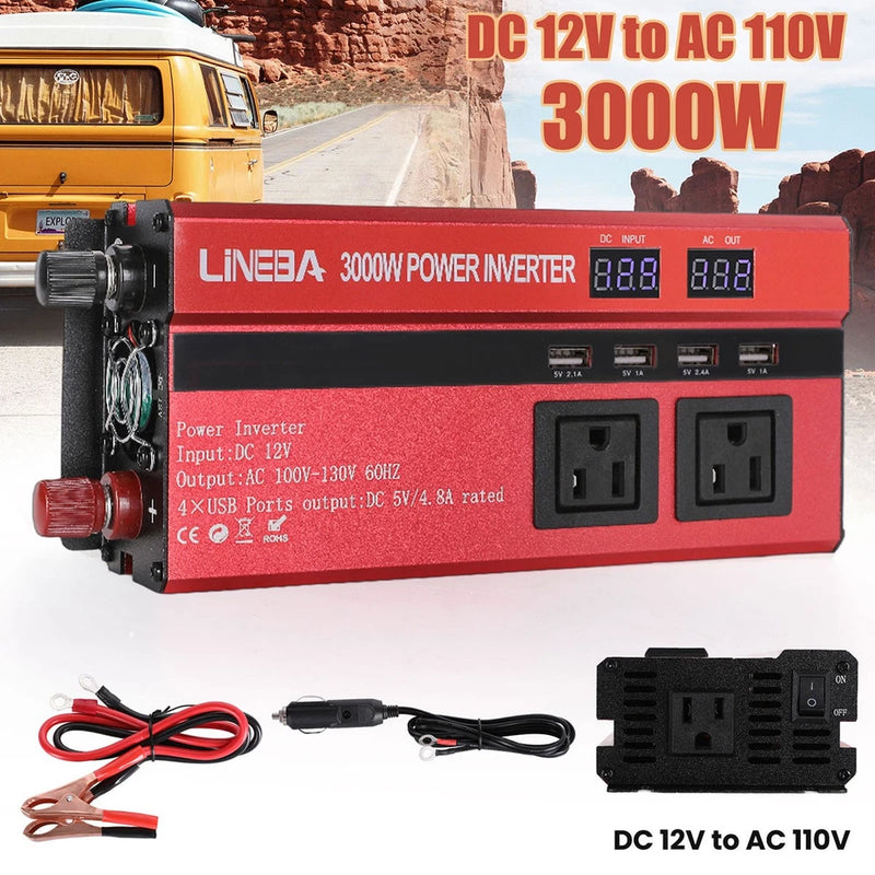 3000w 12v a 110v conversor de inversor do carro display lcd tens?o transfor