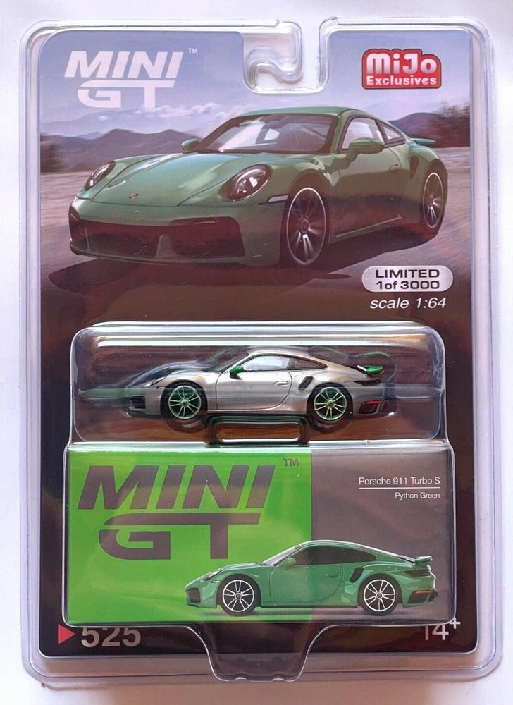Chase! Mini GT 1:64 Porsche 911 Turbo S Python Green Diecast Model Car MGT00525