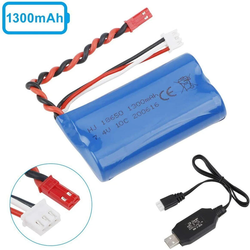 2S Battery 7.4V 1300mAh 10C JST Plug with USB Charger for RC Car Off Road Truck