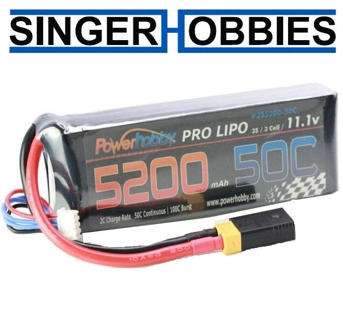 POWERHOBBY PHB3S520050CXT60APT 5200mAh 11.1V 3S 50C LiPo Battery XT60 & TRAXXAS Battery