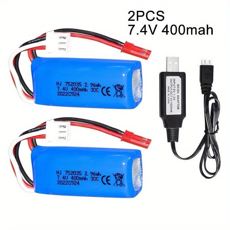 2Pcs 400mAh 2S 7.4V 30C LiPo Battery Pack for Micro FPV Racing Drone Quadcopter Battery