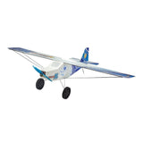 Blue and white ultra-light DIY RC airplane kit with twin wheels and front propeller