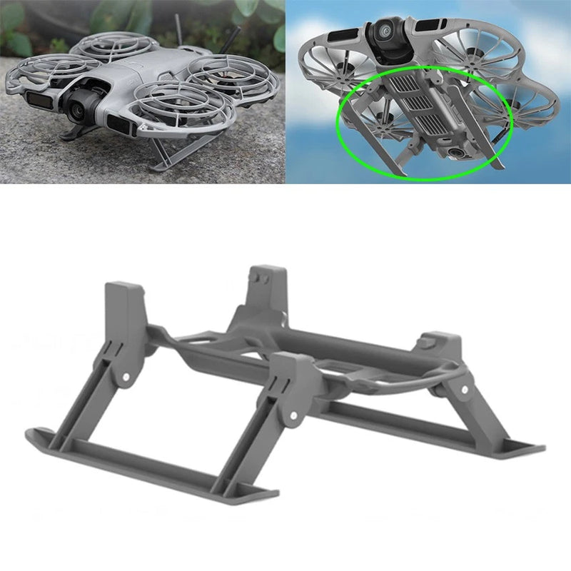Foldable gray drone landing gear leg riser extension stand with two adjustable legs