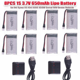 8pack 3.7V 1S 650mAh LiPo Battery 25C for RC Syma X5 Serial UAV Drone Vehicle