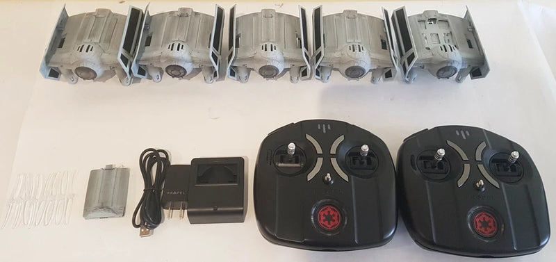 RC drone remote control and USB battery charger set with cables, two remotes