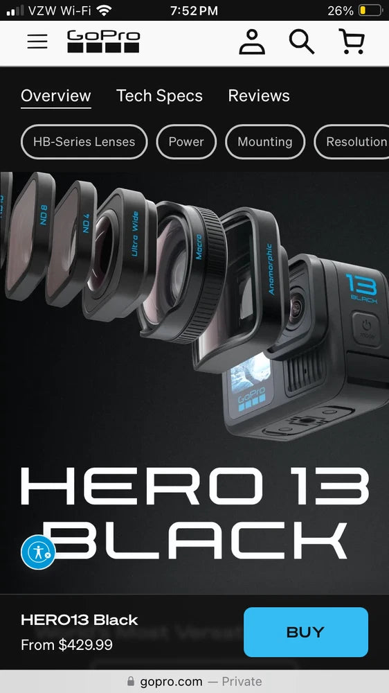 GoPro HERO13 Black action camera with front lens and side color display