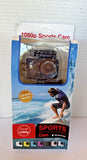 Waterproof action camera retail box with 1080p label and 2.0-inch screen