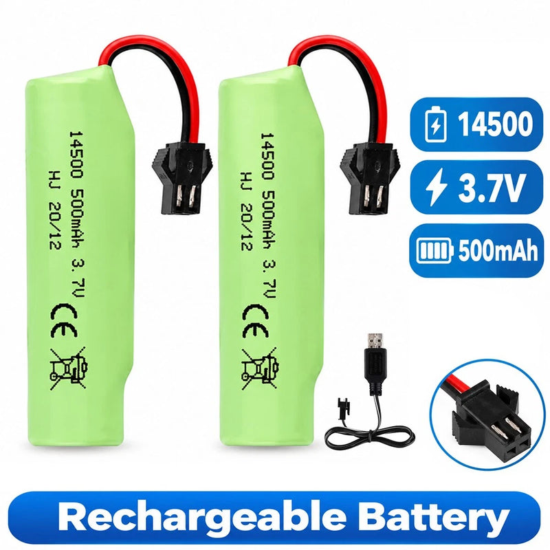 RC Car Rechargeable Lipo Battery 2PCS 14500 3.7V 500mAh with USB Charger Battery