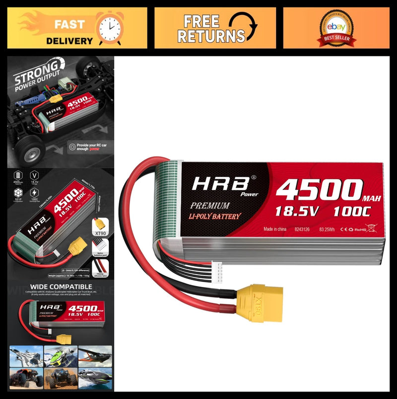 High-Capacity 4500mAh 5S Lipo Battery XT90 100C 18.5V for RC Plane & Drone Battery