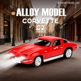 1:32 Chevrolet Corvette C2 Diecast Model Sports Car w/ Sound Light Pull-Back Toy