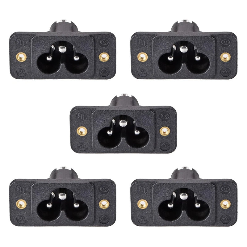 5 x Panel Mount Plug Adapter AC 250V 2.5A/5A C6 3 Pins Inlet Module Straight