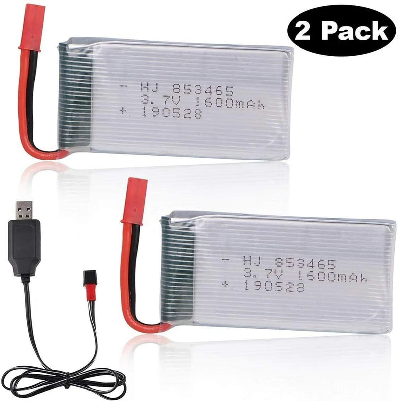 2pcs 3.7V 1600mAh Lipo Battery JST Connector with 1x USB Charger for JJRC A6 RC