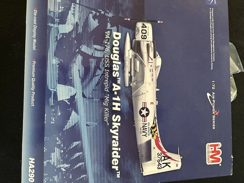 Hobbymaster A-1H Skyraider model plane in retail box, gray and white with VA-176 markings