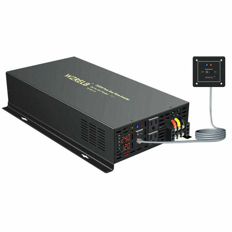 3500WPure Sine Wave Inverter  12/24/36/48VDC Solar Power Car/Home Wired Remote
