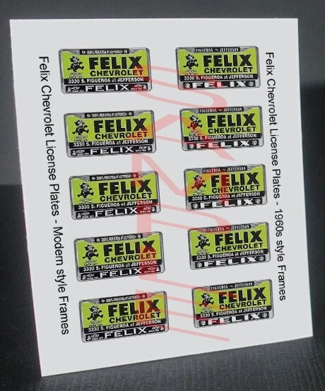 FELIX CHEVROLET miniature LICENSE PLATES for 1/25 scale MODEL CARS