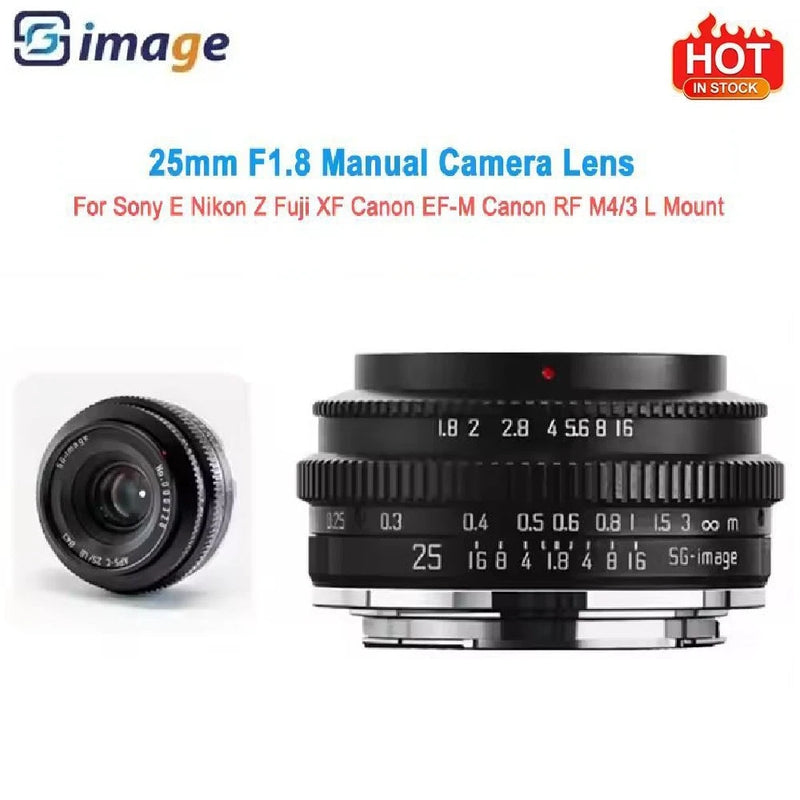 SGimage 25mm F1.8 APS-C Portrait Lens Fr Sony E Nikon Z Canon RF EF-M Fuji X M43