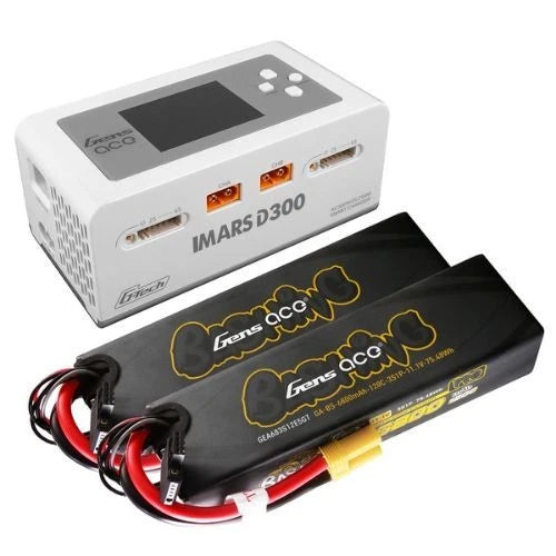 Black 3S 11.1V LiPo battery pack with yellow Gens Ace print and EC5 connector, red leads