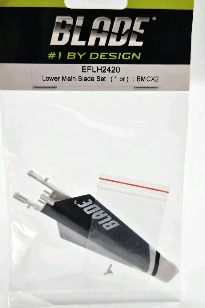 RC lower main blade set with two black blades in clear plastic package