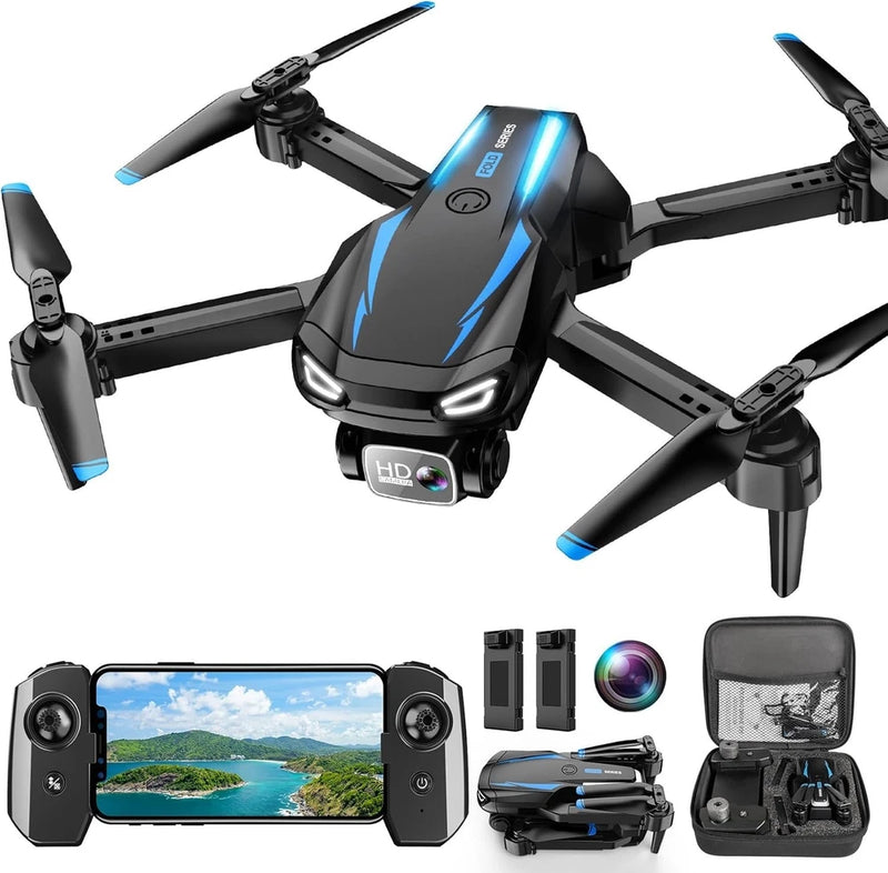 Foldable quadcopter drone kit with 1080P camera, remote controller, and carrying case