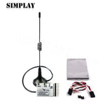 UHF FPV transmitter module with long antenna, mounting board, and ribbon cable set