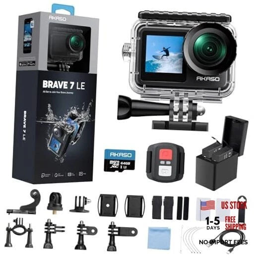 Brave 7 LE 4K30fps Action Camera with 64GB MicroSDXC U3 Memory Card Compact