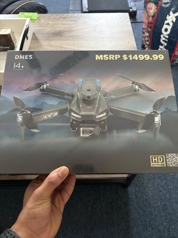 Four-axis aerial drone product box with front-view quadcopter illustration