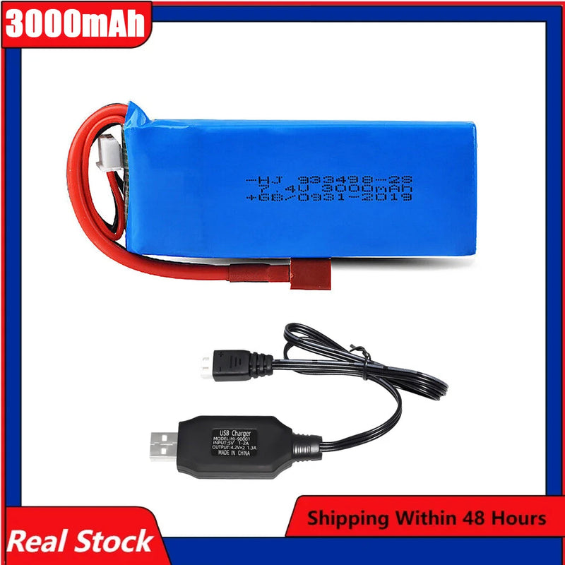 7.4V 3000mAh Lipo Battery and USB  for Wltoys 144001 124018 104001 124019 RC Car