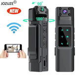 Black mini police body camera with clip, front lens and side control display